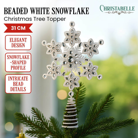 Snowflake Christmas Tree Topper with Beaded Detailing Decoration Ornament