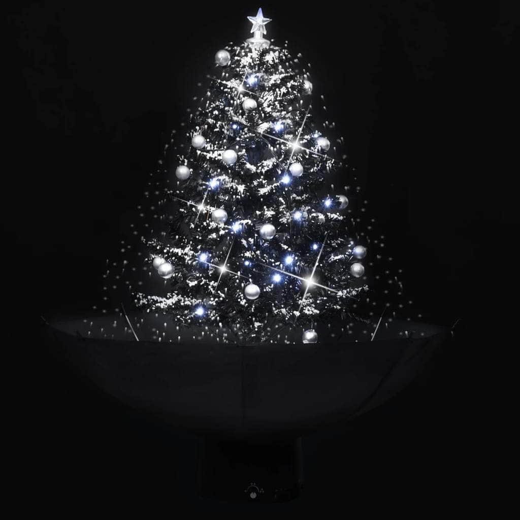 Snowing Christmas Tree with Umbrella Base Black
