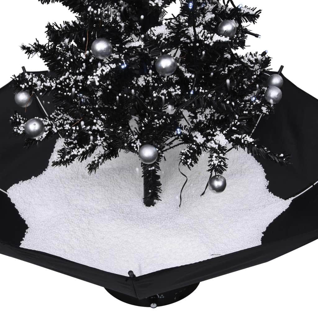 Snowing Christmas Tree with Umbrella Base Black