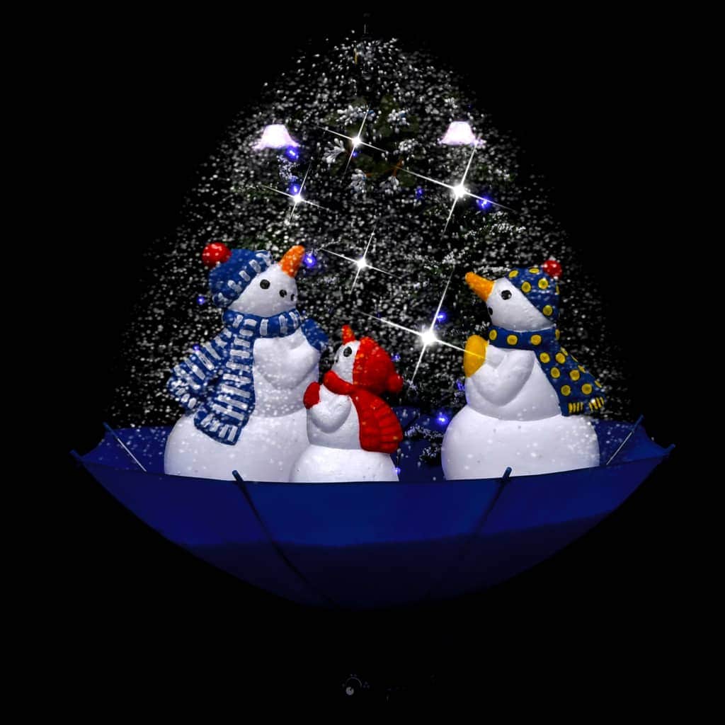 Snowing Christmas Tree with Umbrella Base Blue PVC