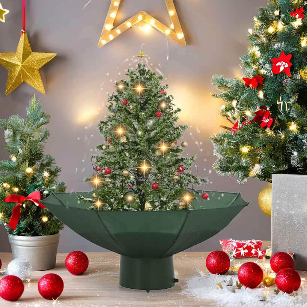 Snowing Christmas Tree with Umbrella Base Green