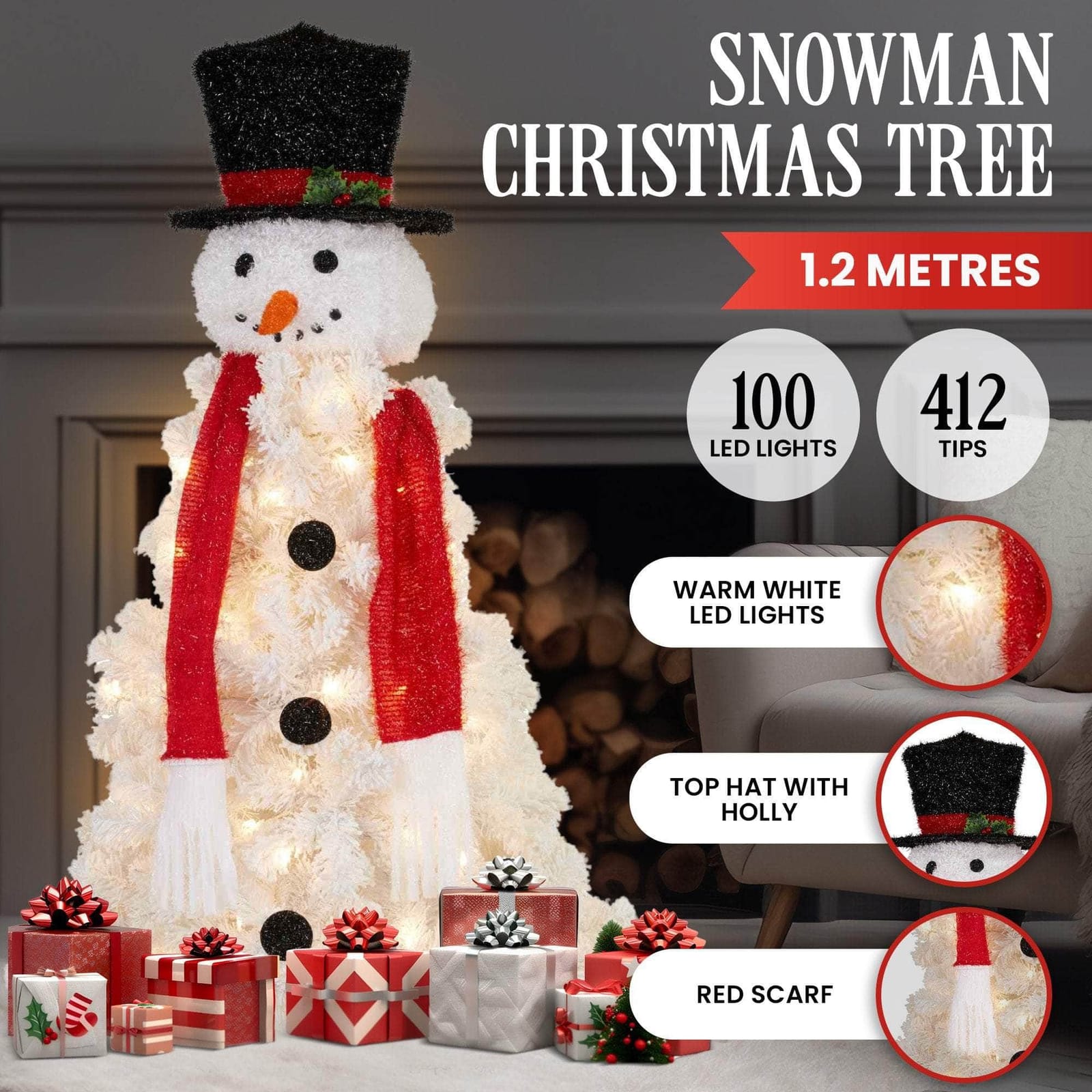 122Cm - 4ft 122cm Snowman Christmas Tree with Lights