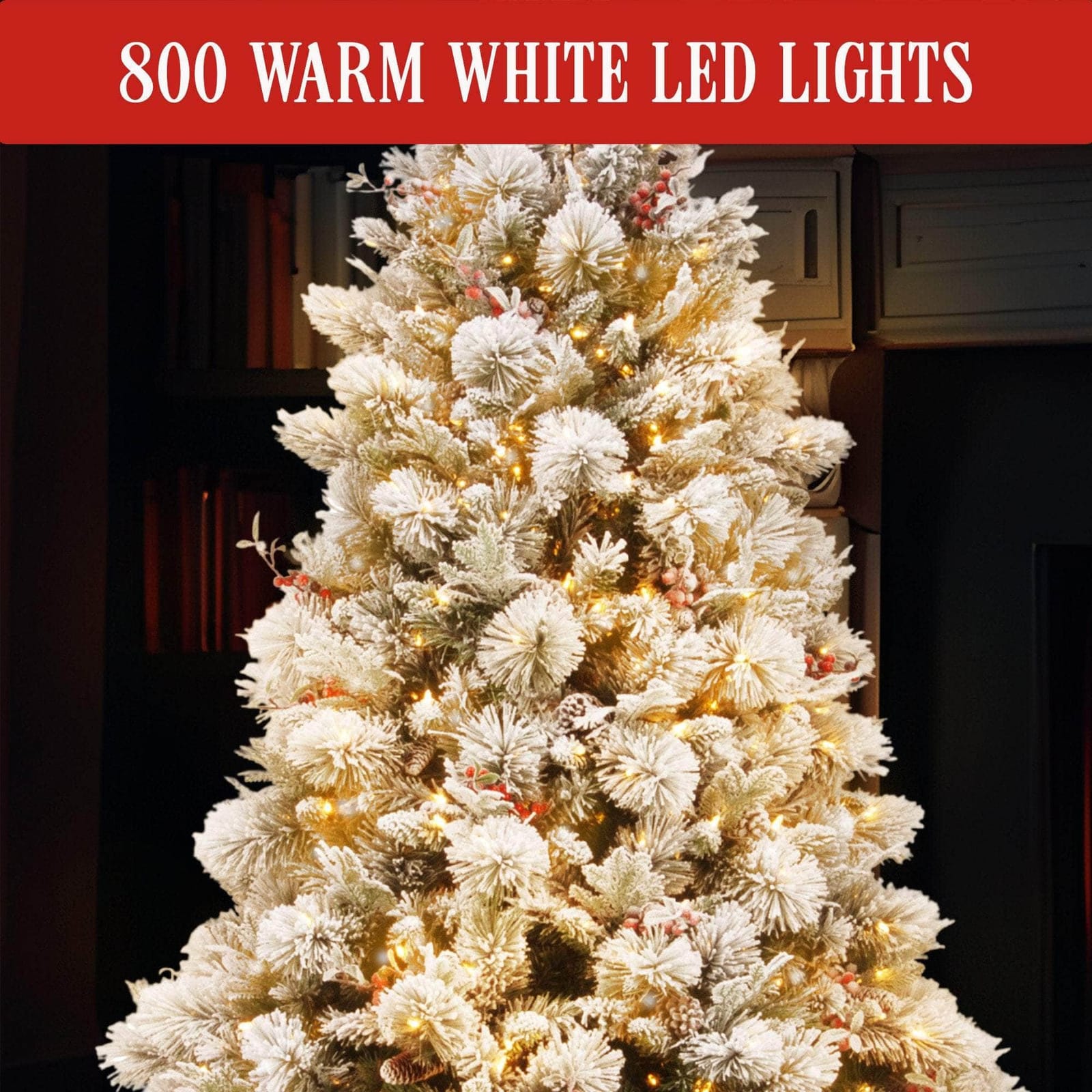 7.5ft 229cm Snowy Bedford Christmas Tree 1012 tips 800 LED Lights, 229Cm