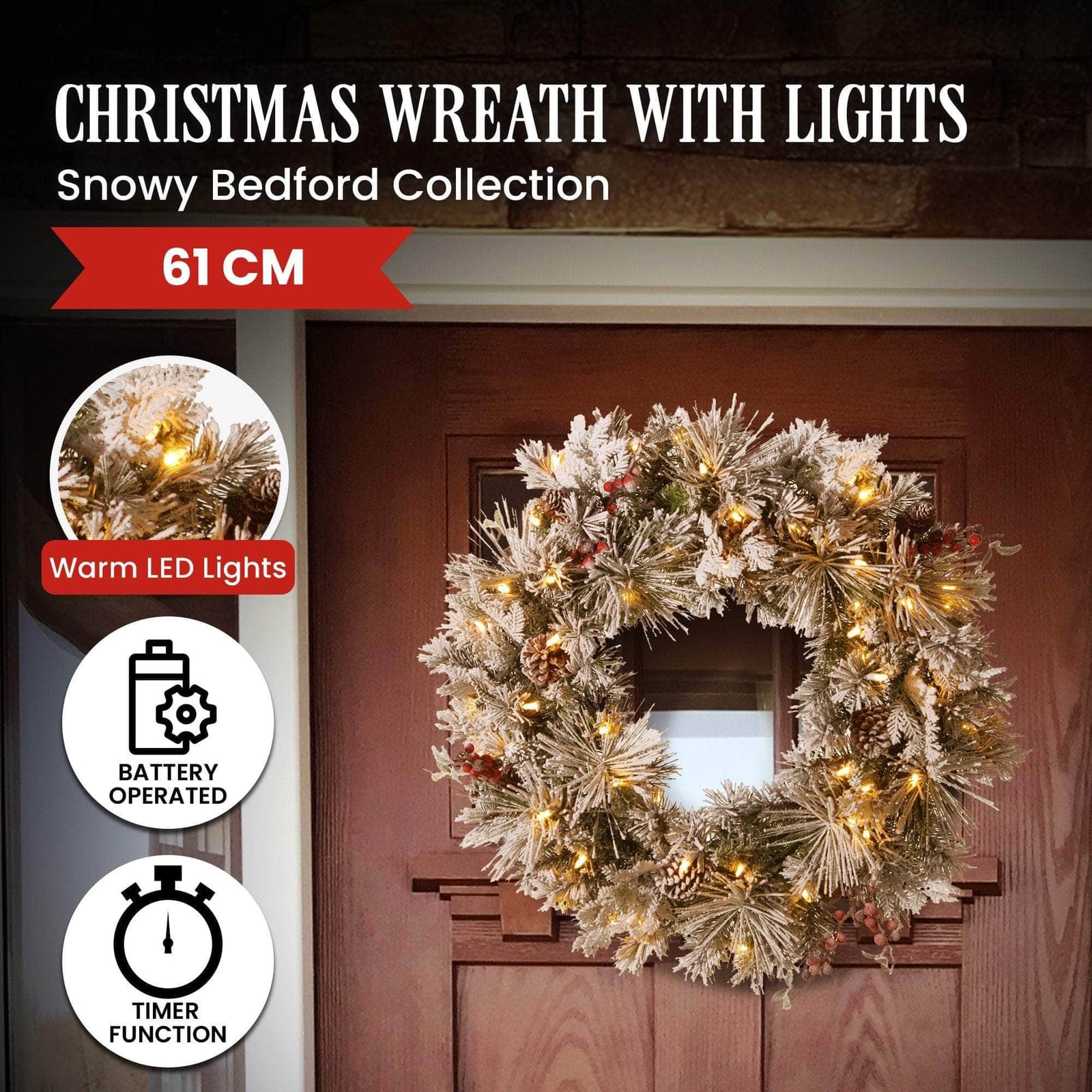 Snowy Bedford Christmas Wreath - 61cm | dsd - photo 13