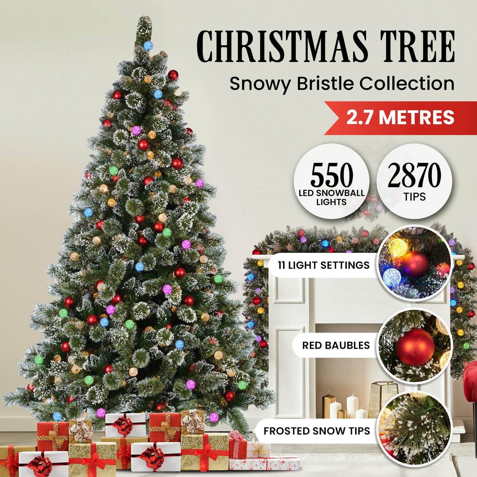 dsd - Snowy Bristle 2.7m Multicolour Pre-Lit Christmas Tree with 2870 Tips - photo 10