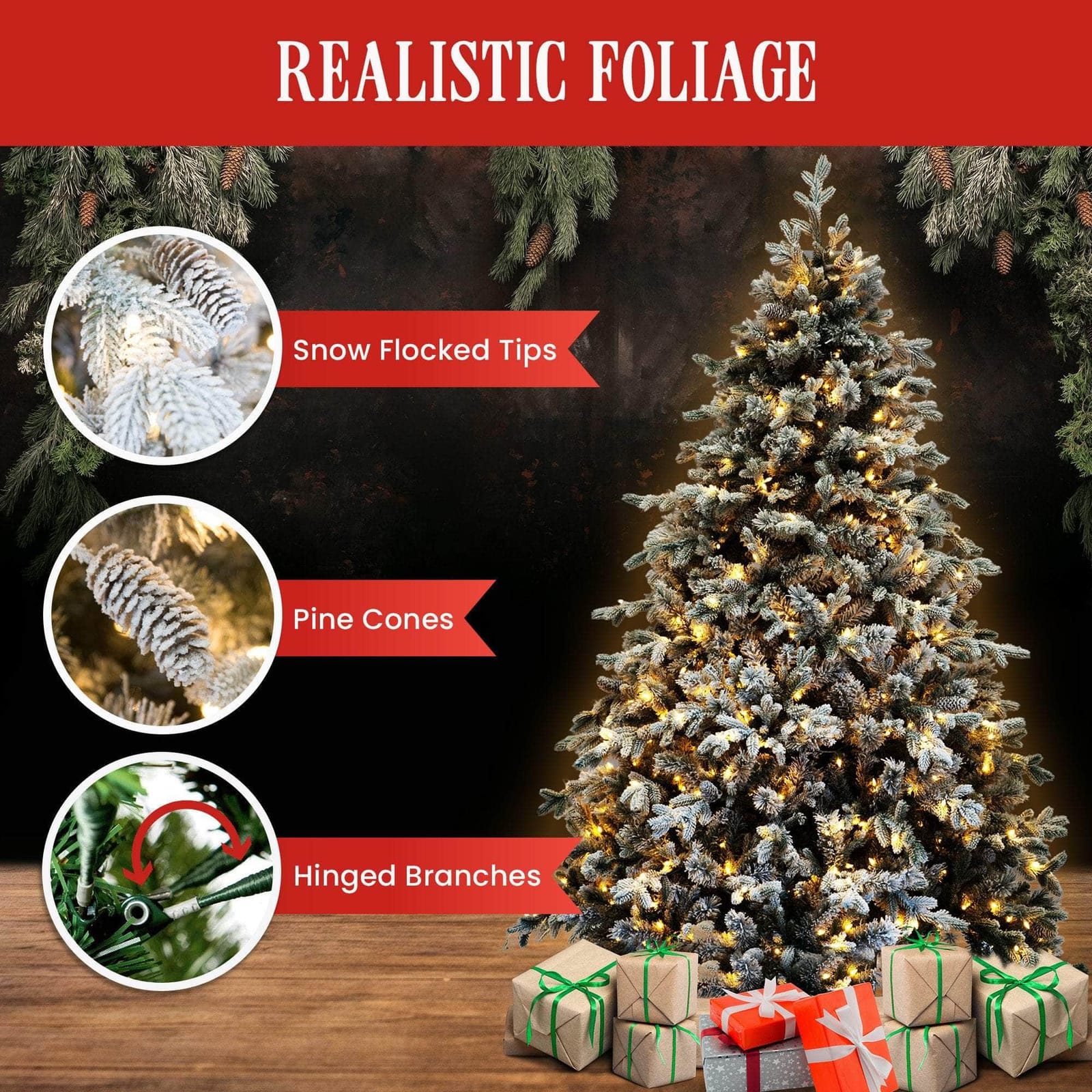 Christmas - 2.3m Snowy Dorchester Pre-Lit Christmas Tree with 1198 Tips - photo 10