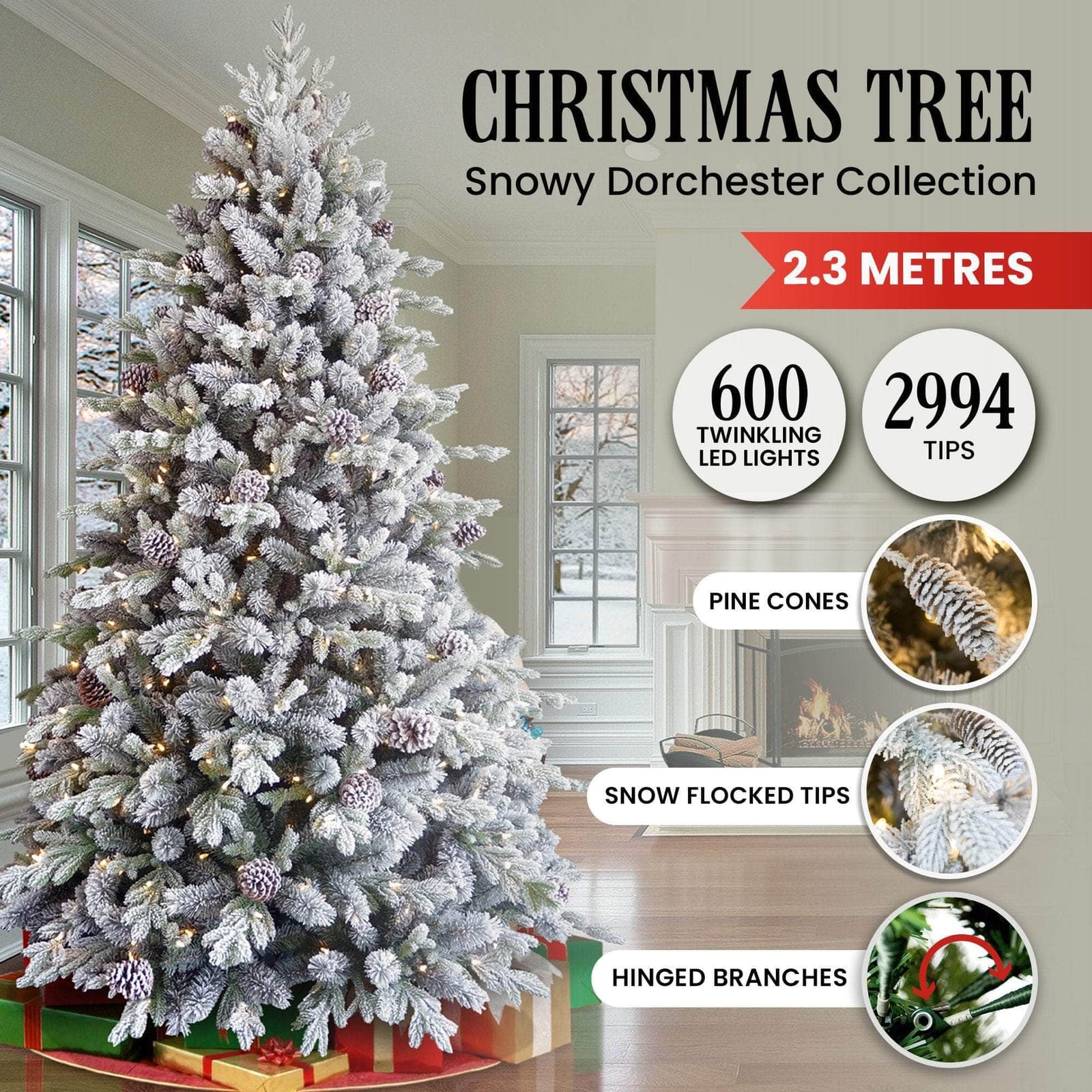 2.3m Snowy Dorchester Pre-Lit Christmas Tree with 1198 Tips | Christmas - photo 11