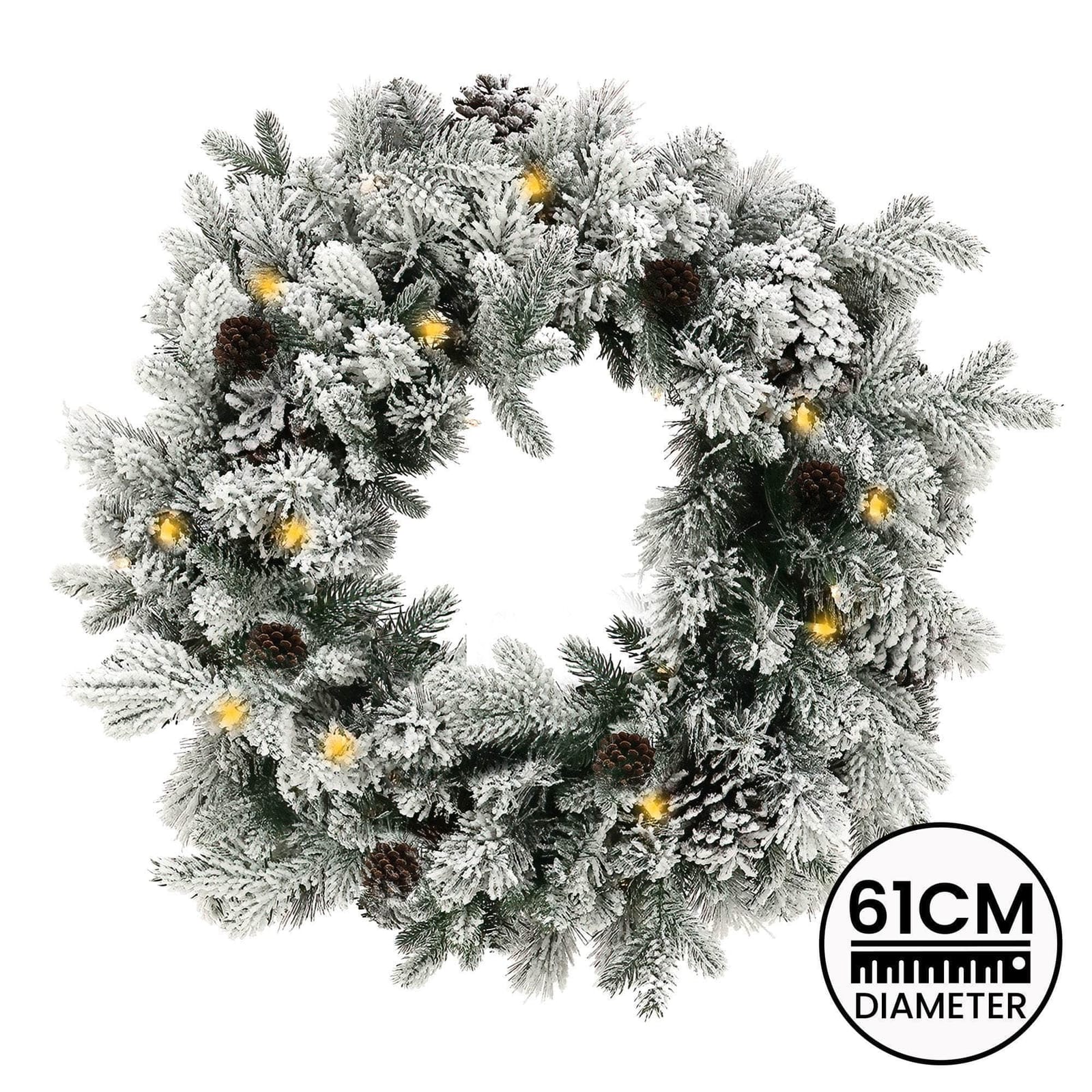 Christmas Wreath with Lights - 61cm Snowy Dorchester with 61Cm