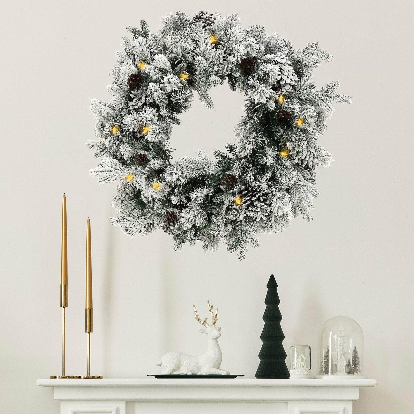 Christmas Wreath with Lights - 61cm Snowy Dorchester - 61Cm