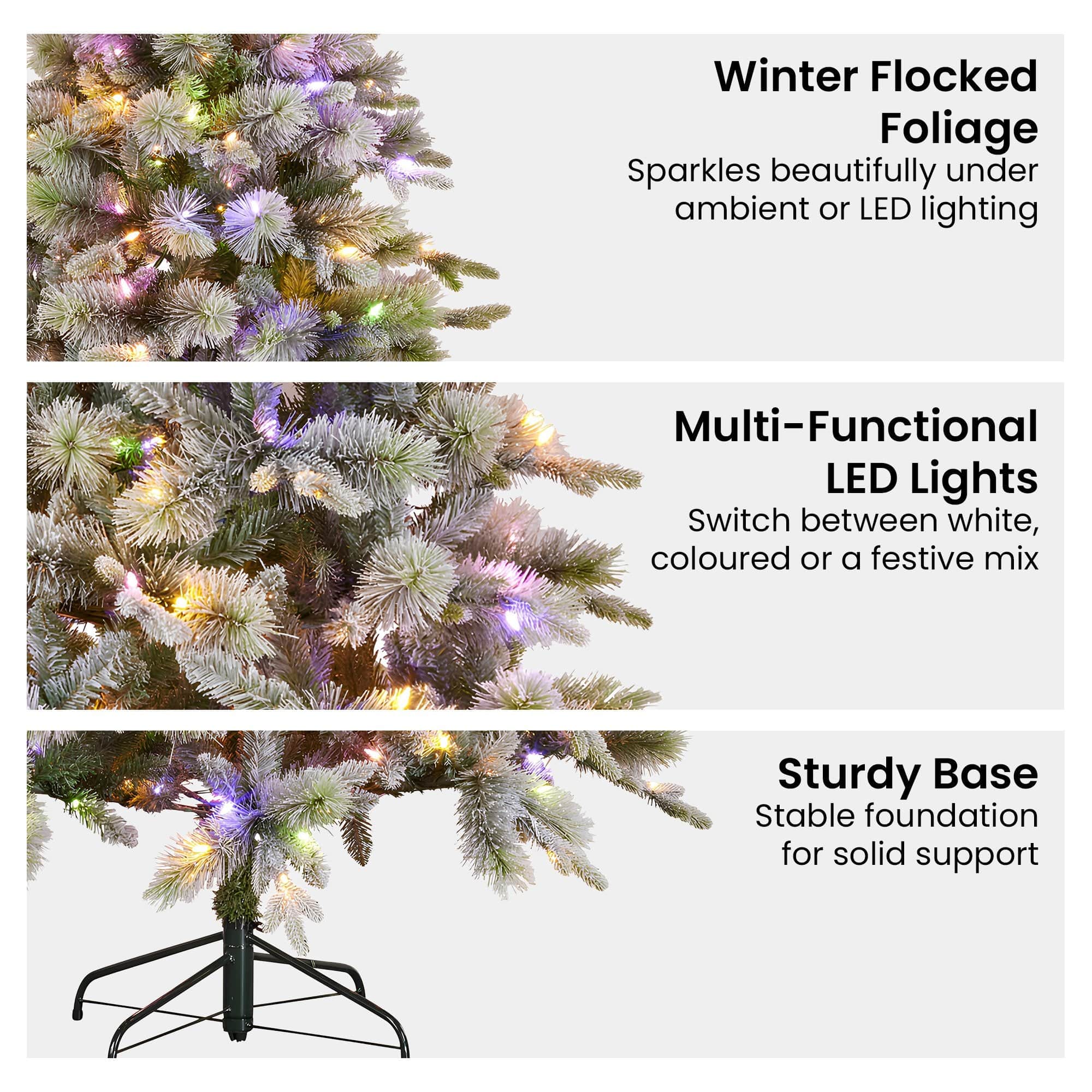 Snowy Stamford Spruce 7.5ft Christmas Tree Multi Functional White Coloured LED Lig
