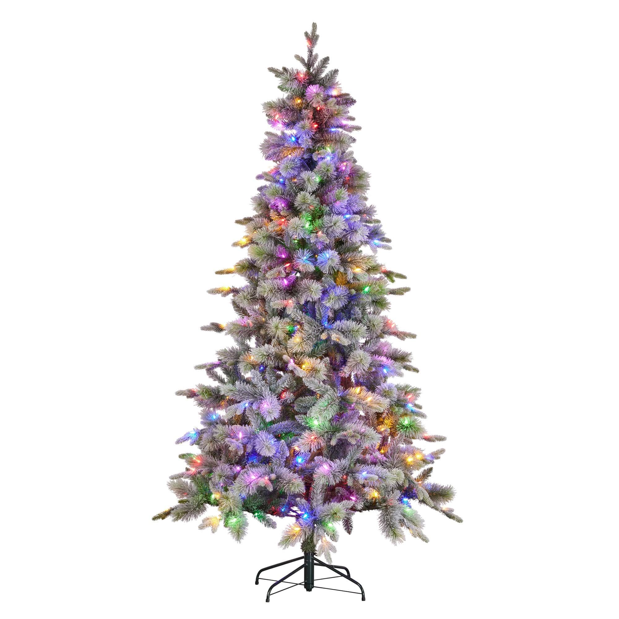 Snowy Stamford Spruce 7.5ft Christmas Tree Multi Functional White Coloured LED Lig