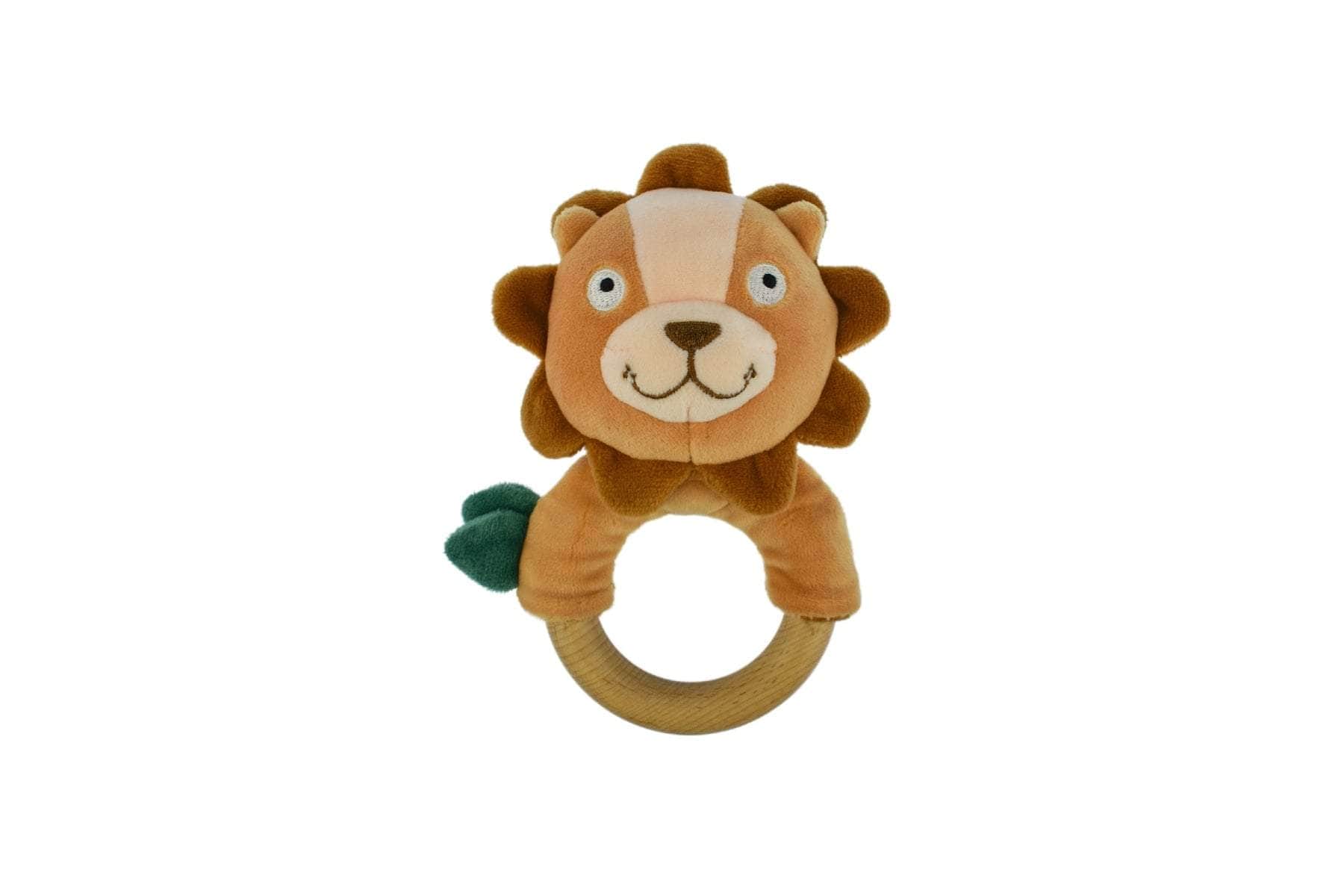 Snuggle buddy hugsworth lion wooden ring rattle