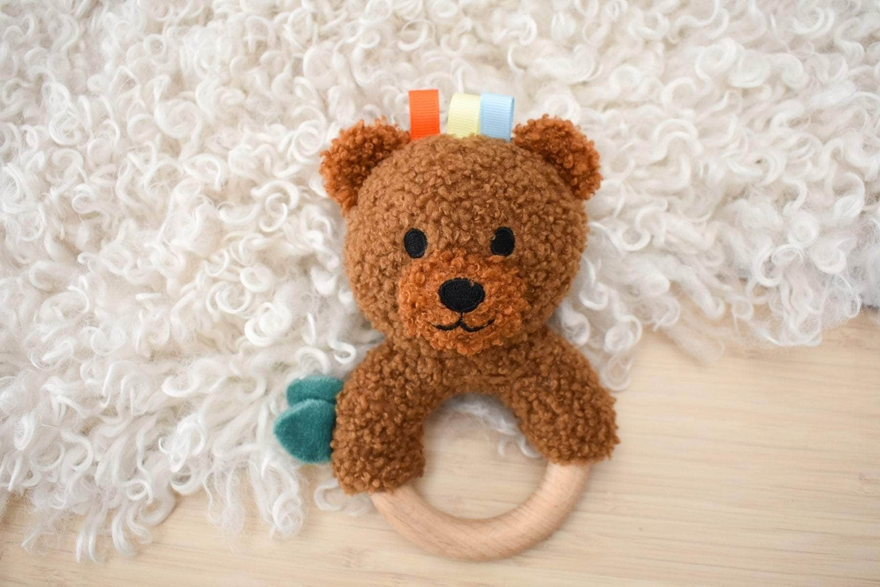 Snuggle buddy maple bear wooden ring rattle