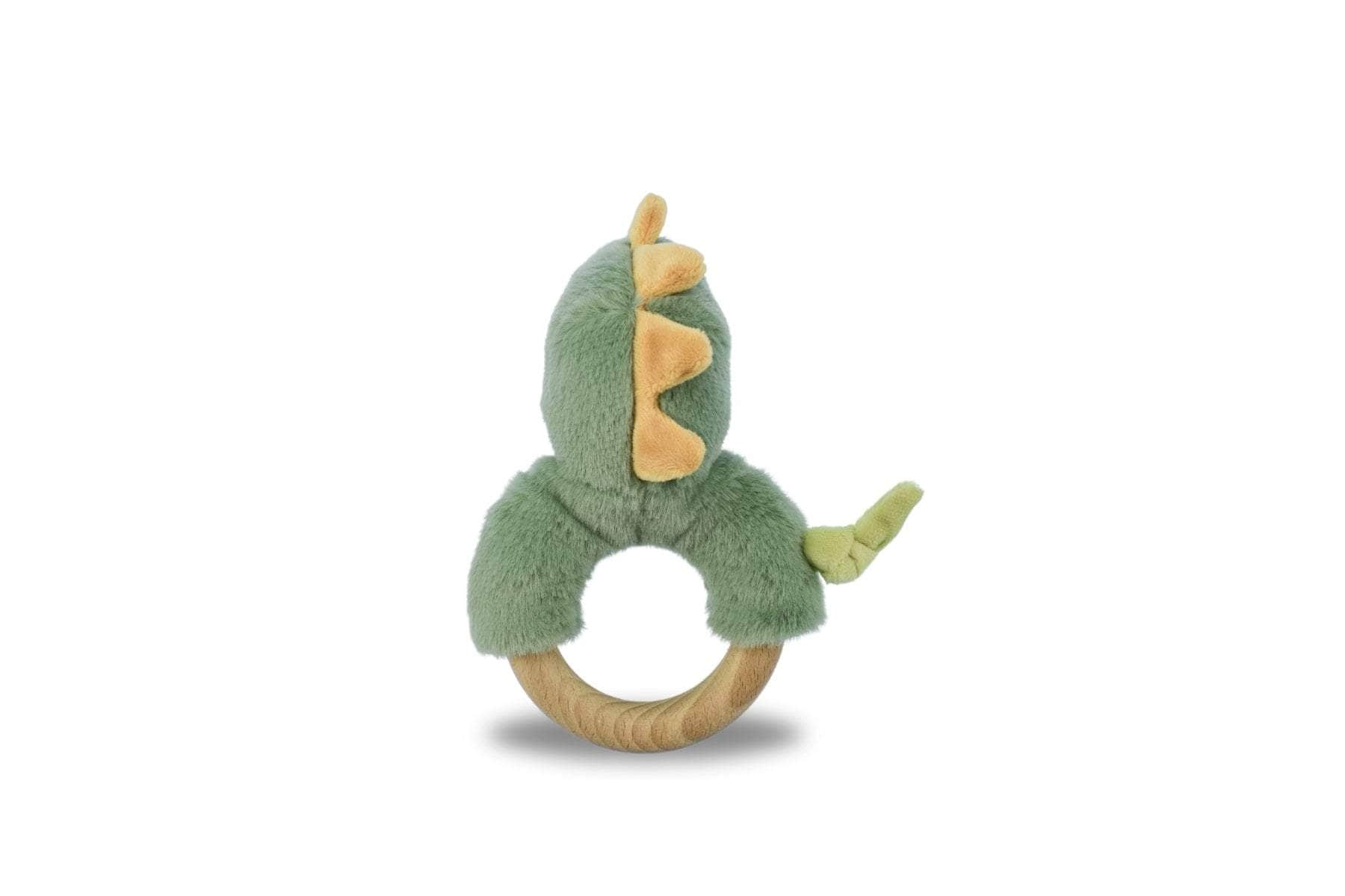 Snuggle buddy minty dinosaur wooden ring rattle
