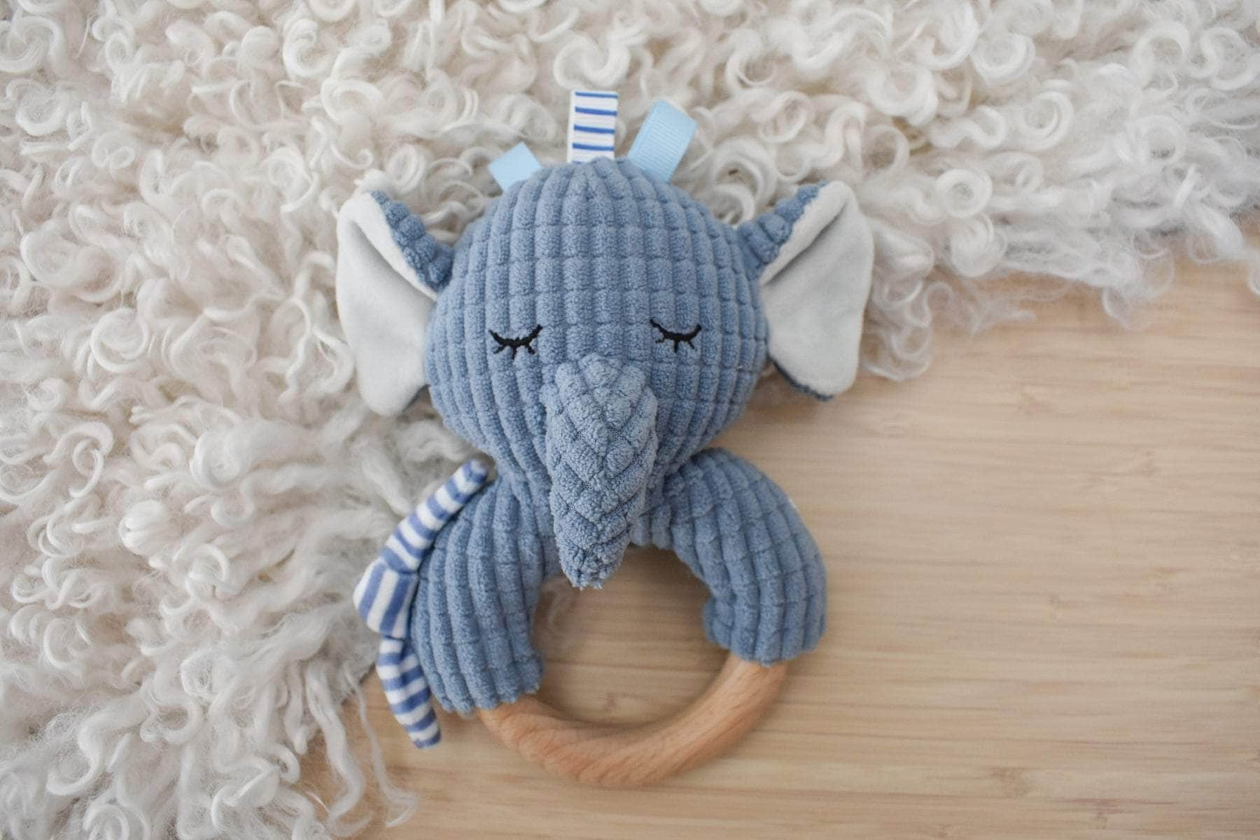 Snuggle buddy trunks elephant wooden ring rattle