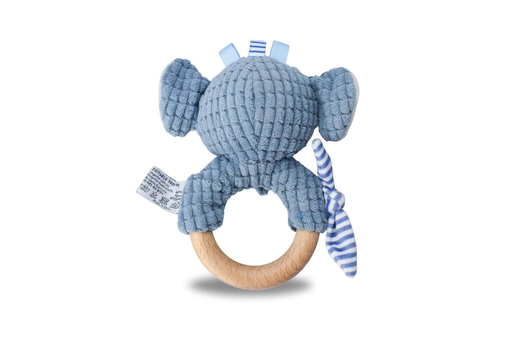 Snuggle buddy trunks elephant wooden ring rattle