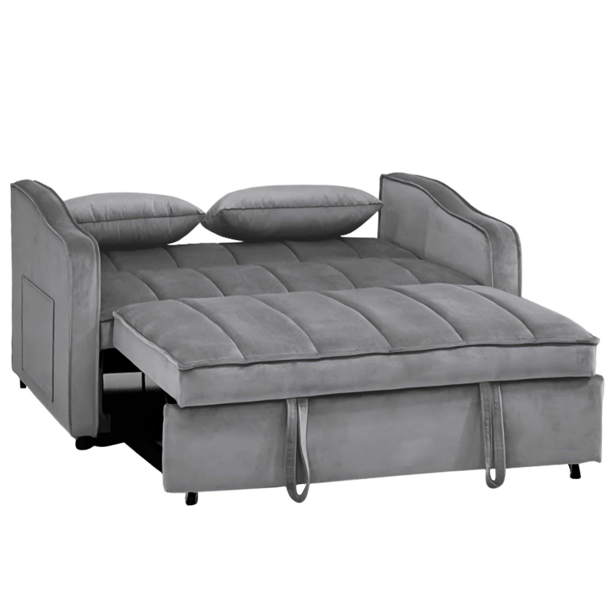 Light Black/Dark/Light grey Velvet 2-Seater Sofa Bed with Comfortable Sleeping