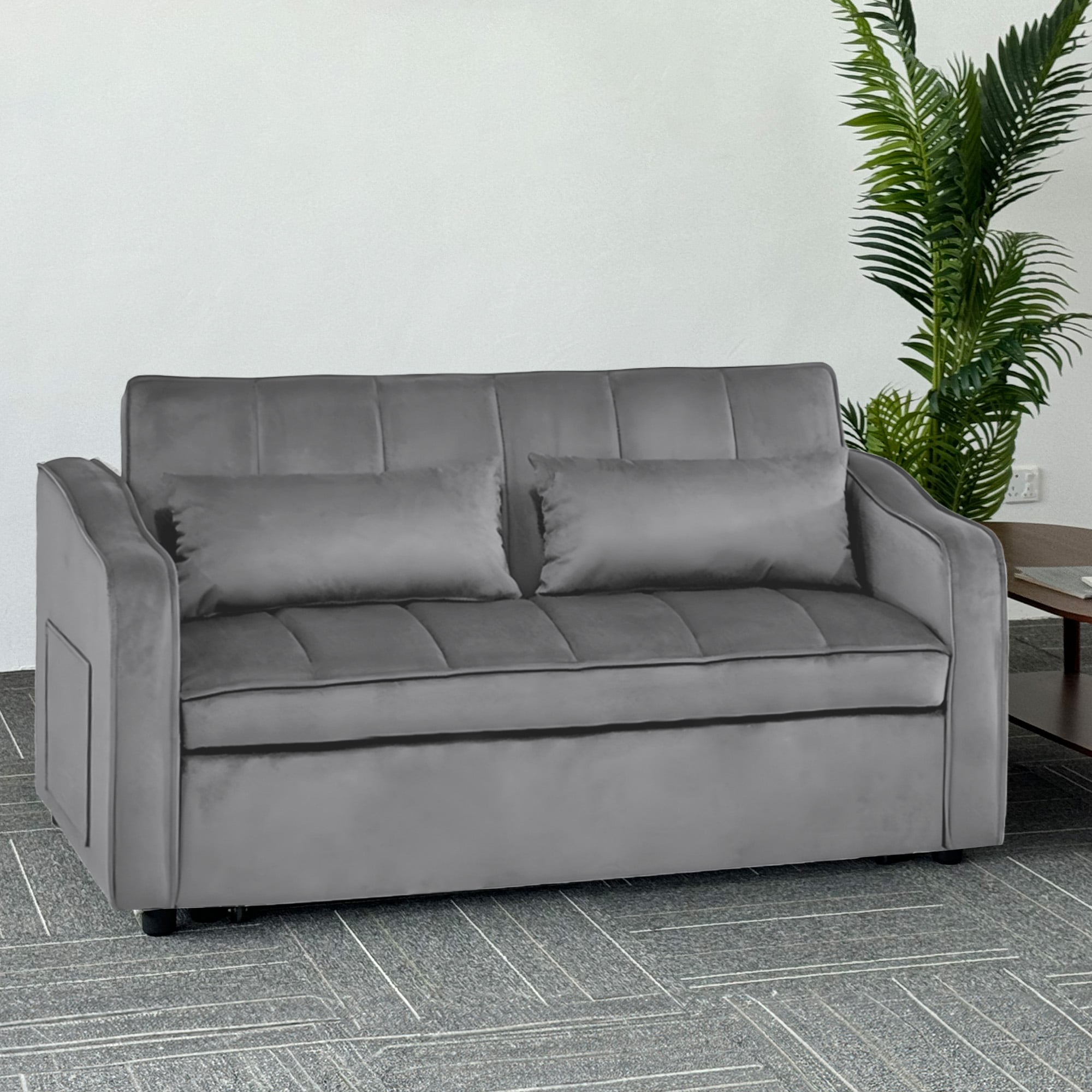 Light Black/Dark/Light grey Velvet 2-Seater Sofa Bed with Comfortable Sleeping