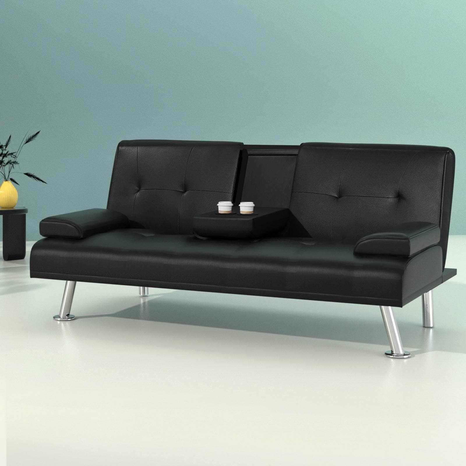 Sofa Bed 168Cm Black Pu Leather