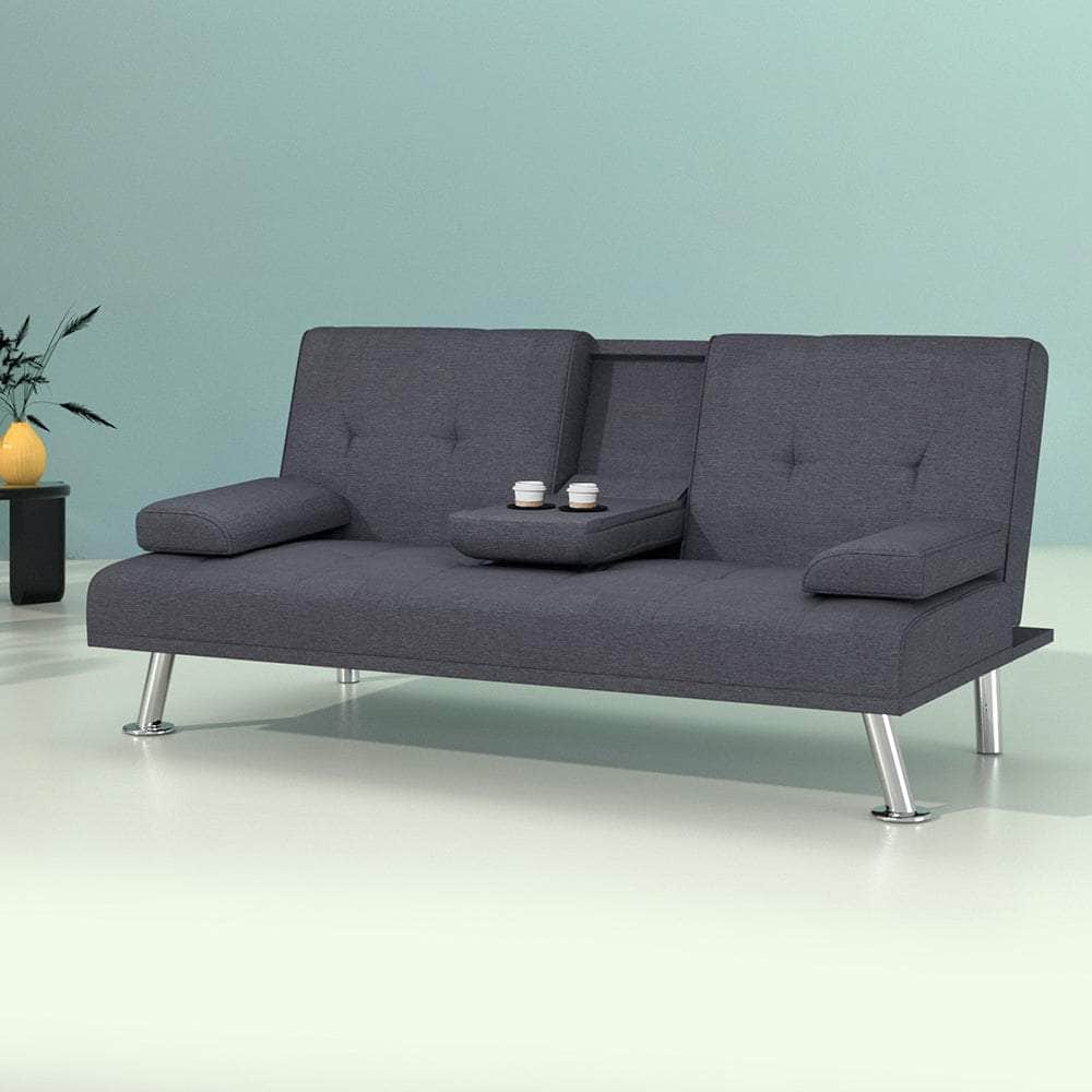 Sofa Bed 175Cm Dark Grey Fabric