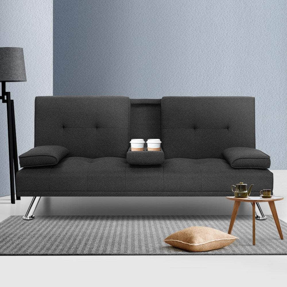 Sofa Bed 175Cm Dark Grey Fabric