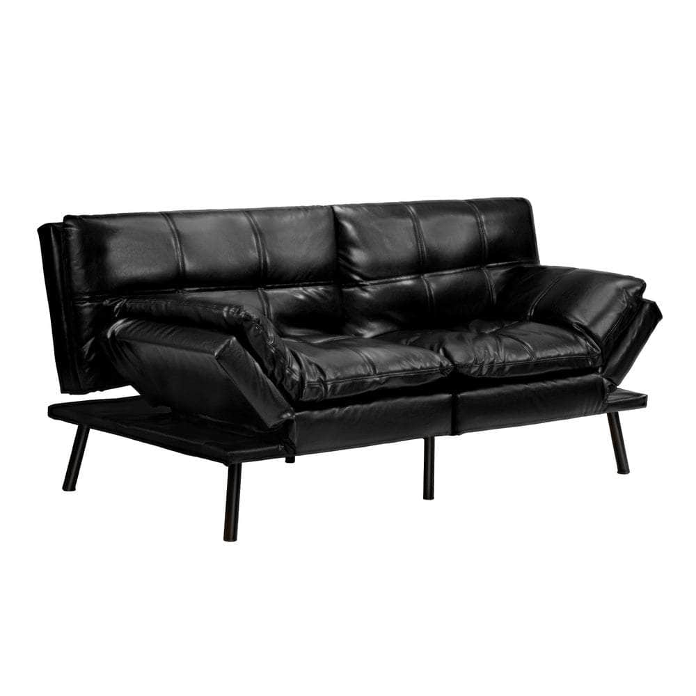 Sofa Bed Futon Lounge Couch Convertible Leather 3-Seater Black