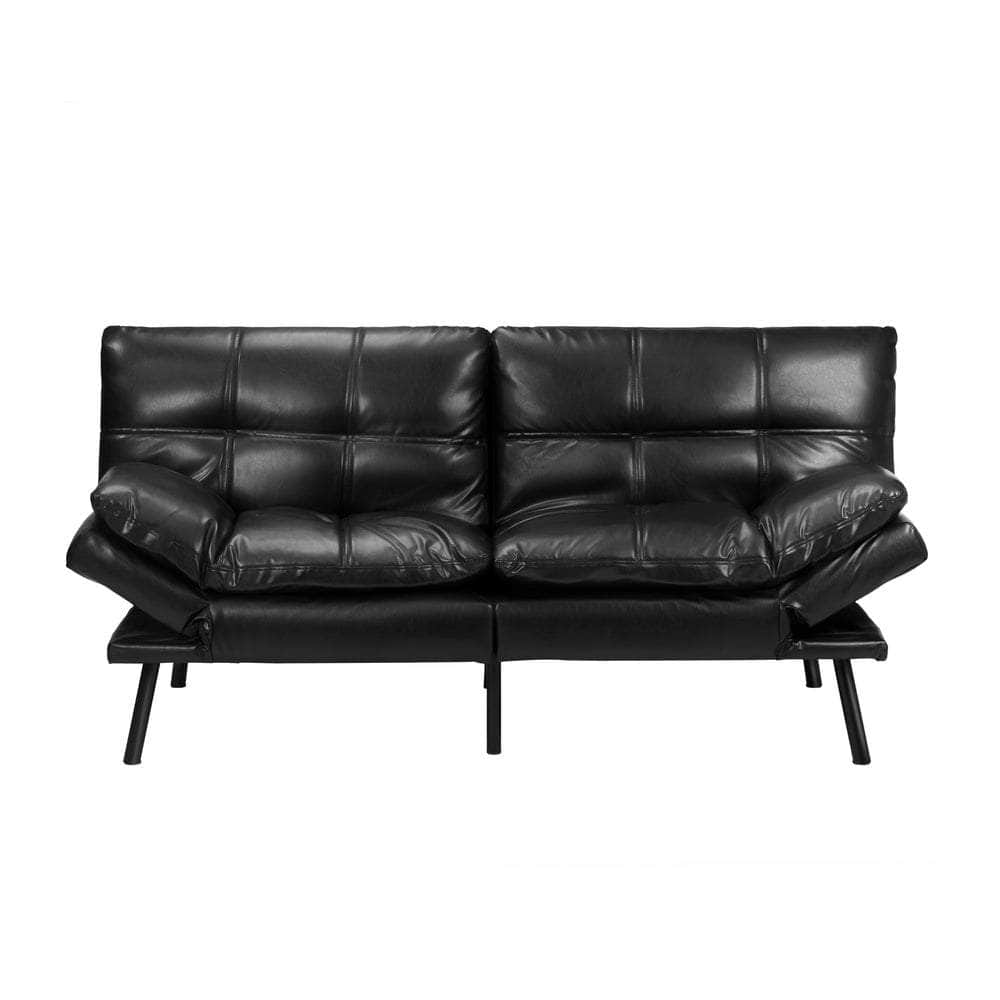Sofa Bed Futon Lounge Couch Convertible Leather 3-Seater Black