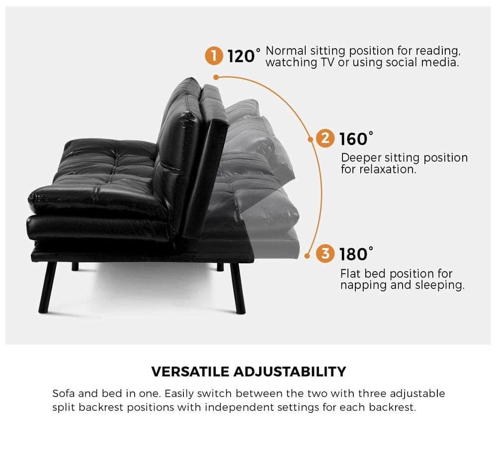 Sofa Bed Futon Lounge Couch Convertible Leather 3-Seater Black