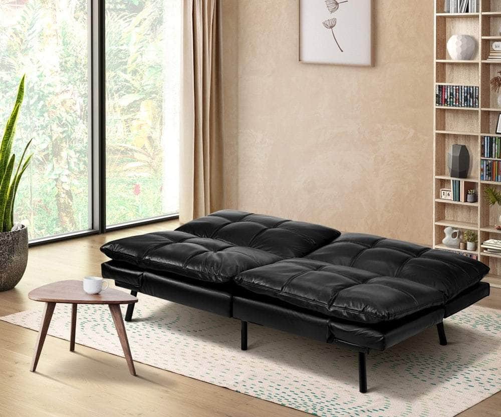 Sofa Bed Futon Lounge Couch Convertible Leather 3-Seater Black