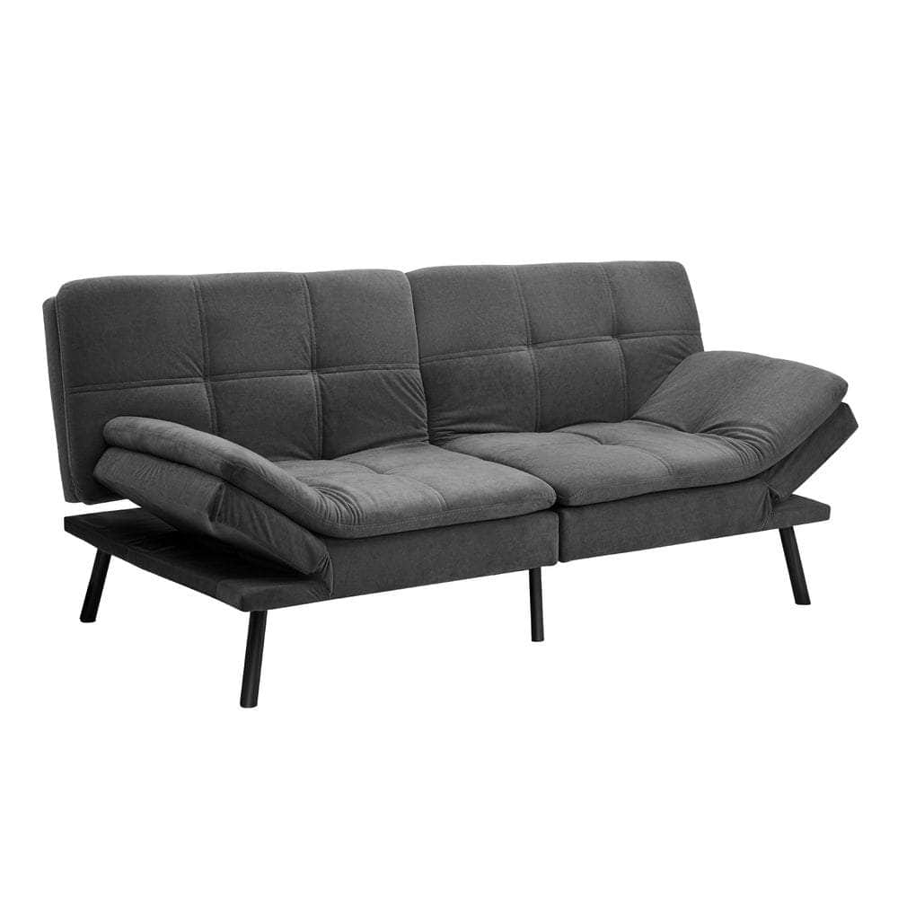 Sofa Bed Futon Lounge Couch Convertible Polyester 3-Seater Grey
