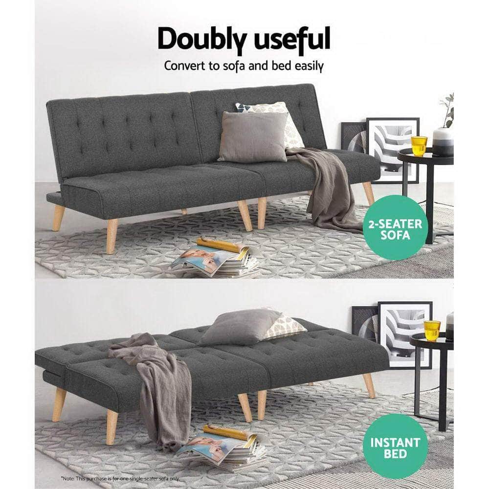 Sofa Bed Lounge Chair Couch 1 Seater Recliner Futon Bed Set Linen Grey