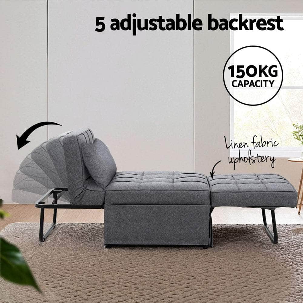 Sofa Bed Ottoman Pillow Folding Linen Grey