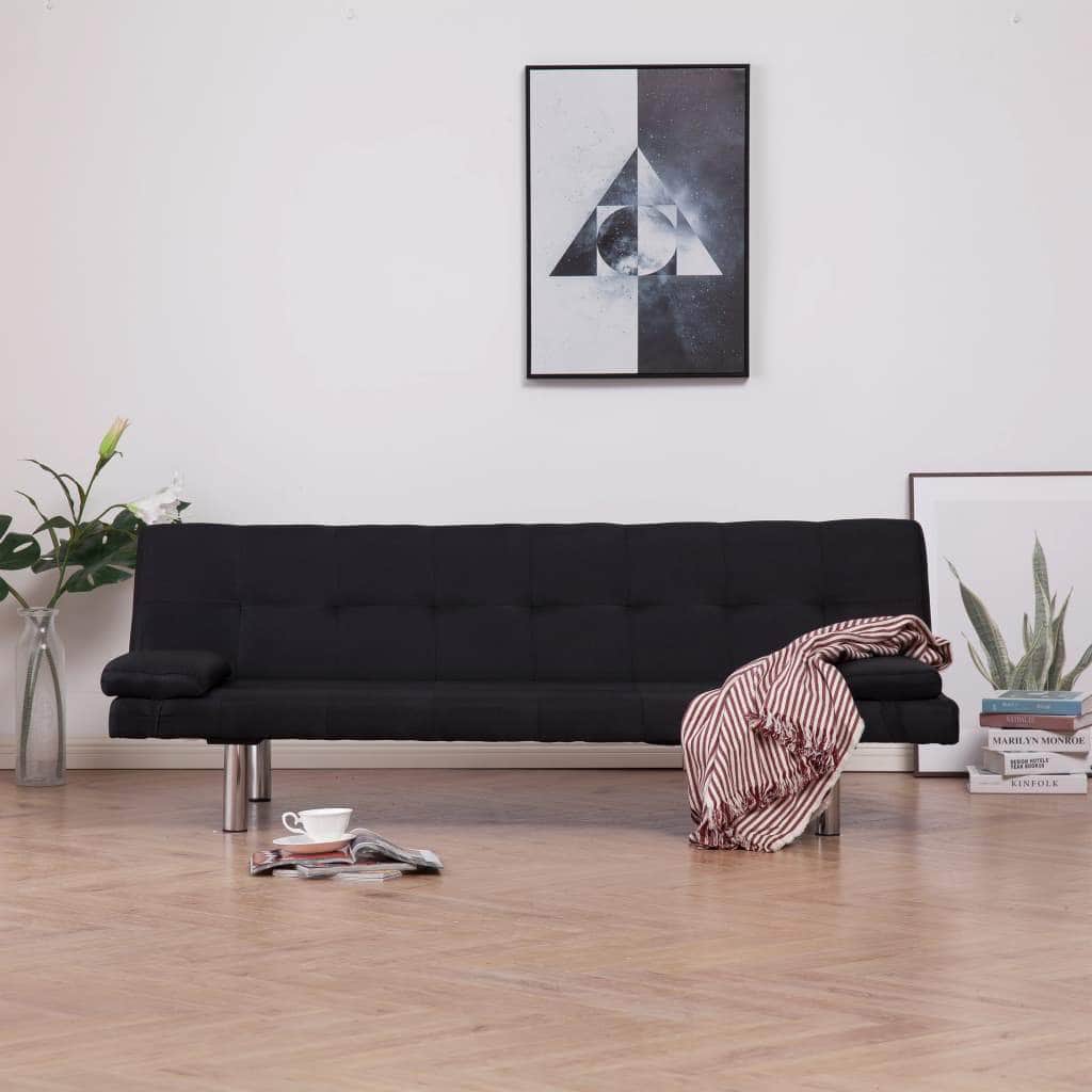 Sofa Bed with Two Pillows Black Polyester - Simple deals