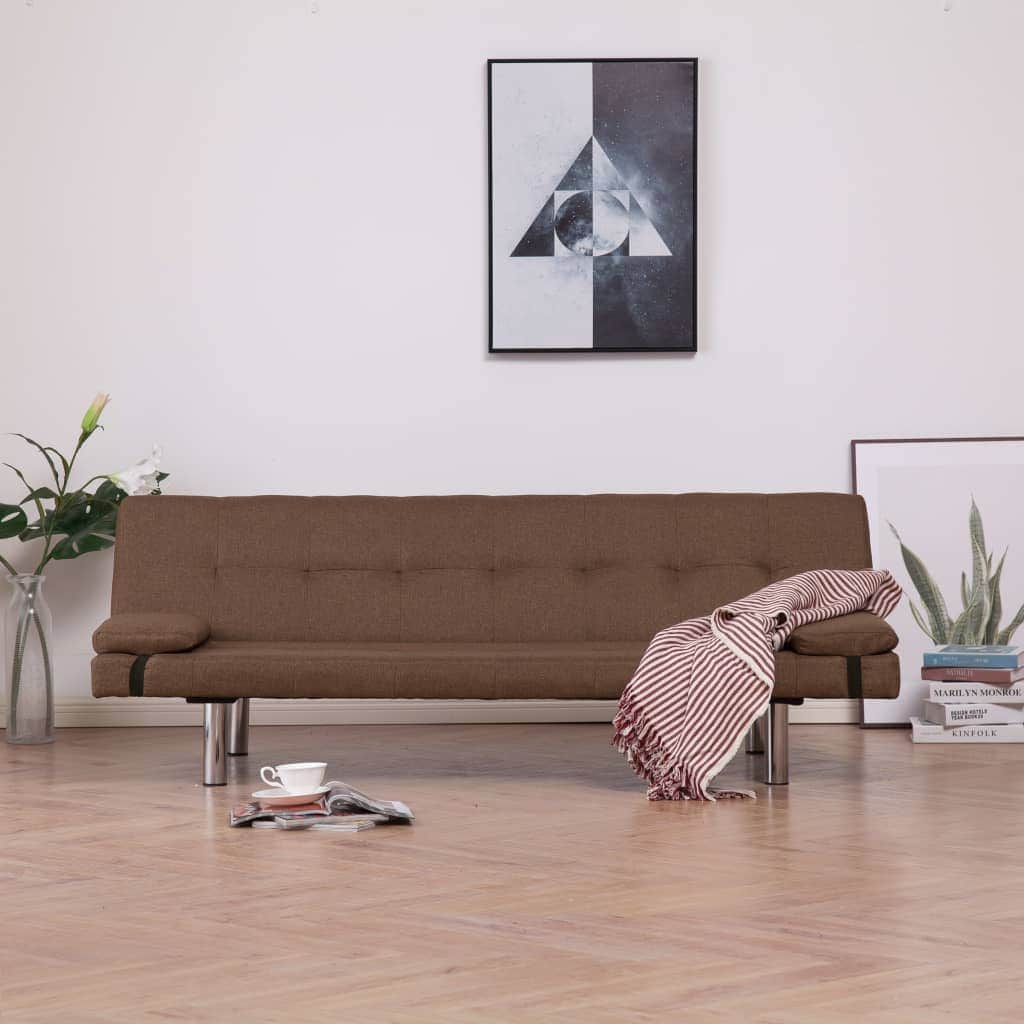 Sofa Bed with Two Pillows Brown Polyester - Simple deals