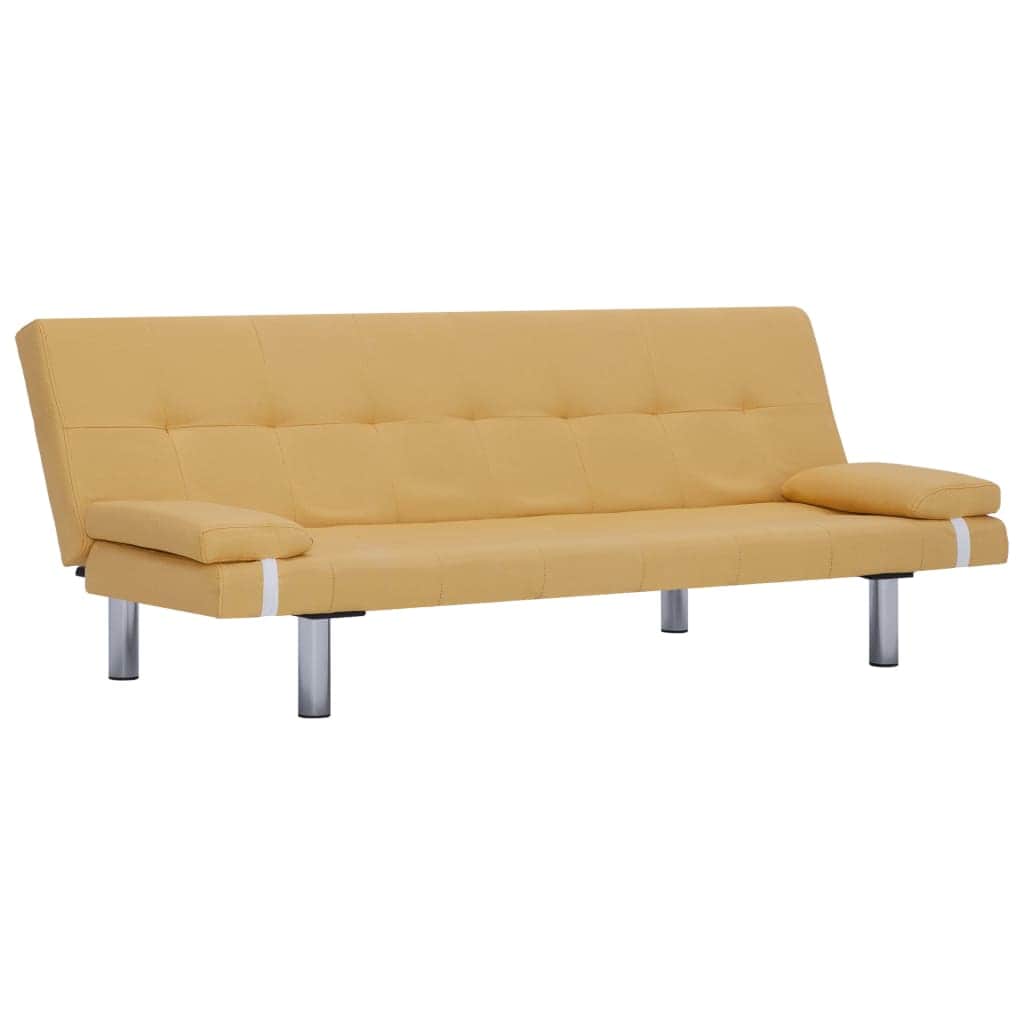 Sofa Bed with Two Pillows Yellow Polyester - Simple deals