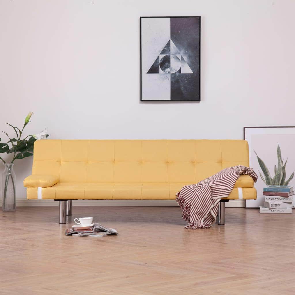 Sofa Bed with Two Pillows Yellow Polyester - Simple deals