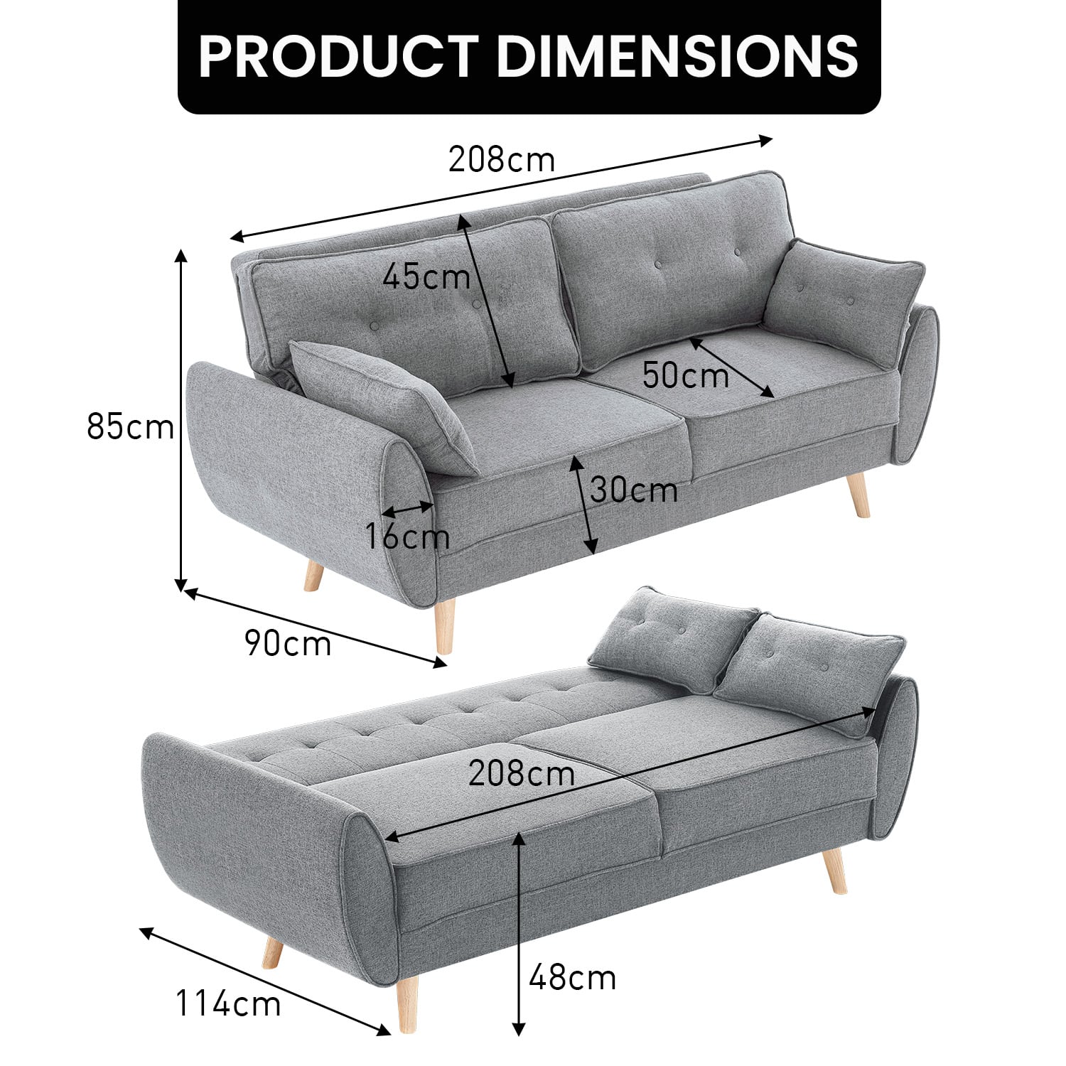 Fabric Sofa Bed Grey