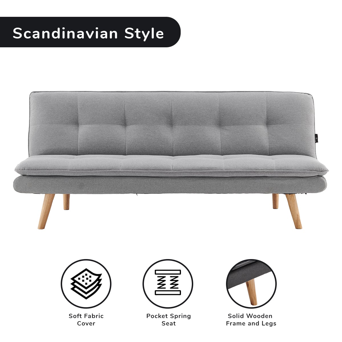 Grey 3 Seater Sofa Bed 180x80x70cm
