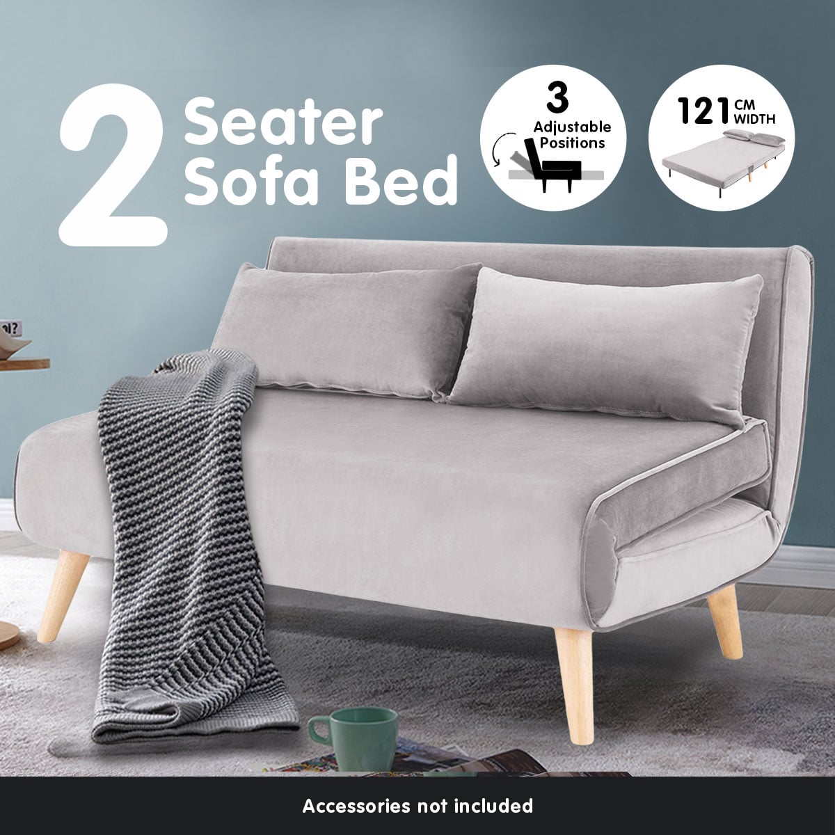 Grey Velvet Sofa Bed Lounge 121x80x75cm