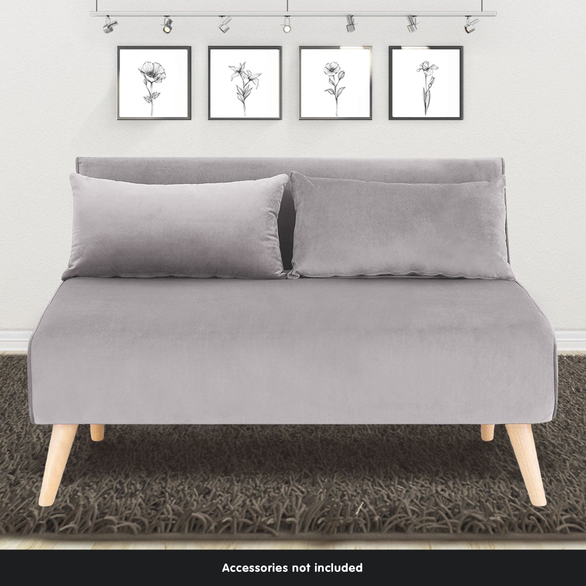 Grey Velvet Sofa Bed Lounge 121x80x75cm