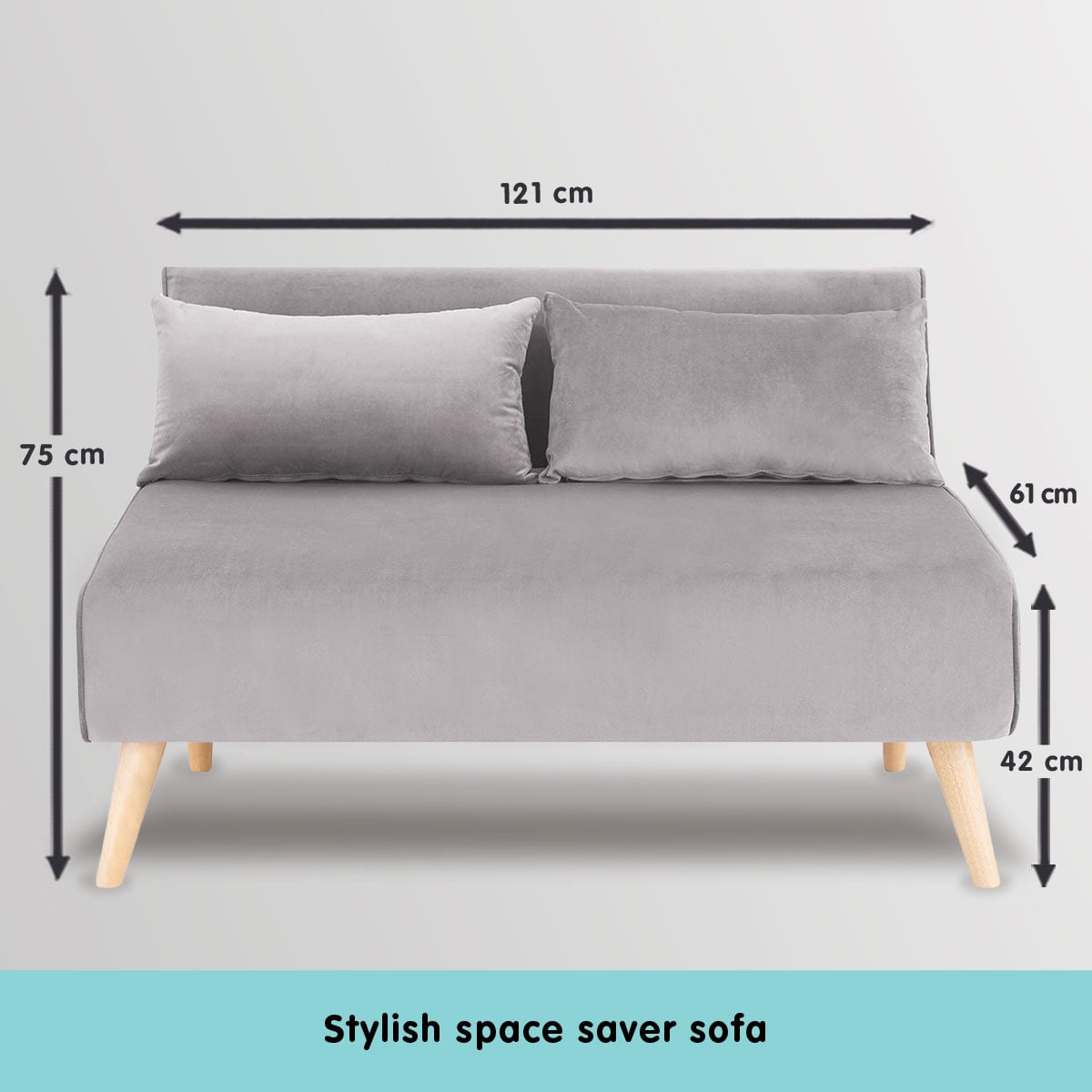 Grey Velvet Sofa Bed Lounge 121x80x75cm