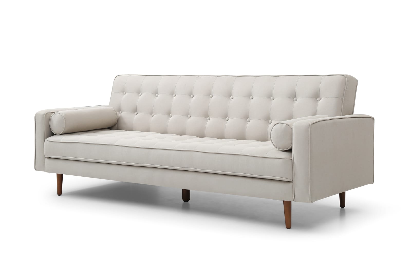 Beige Fabric 3-Seater Button-Tufted Sofa Bed, Fabric finish
