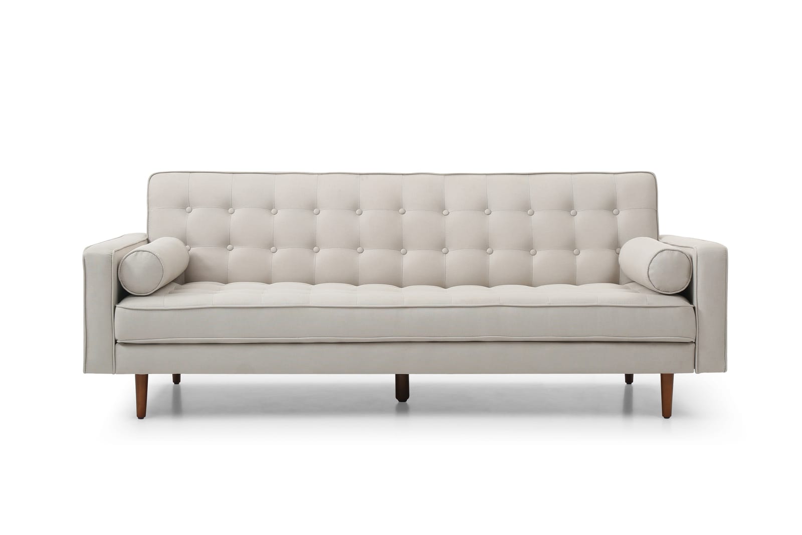 Beige colour - Beige Fabric 3-Seater Button-Tufted Sofa Bed