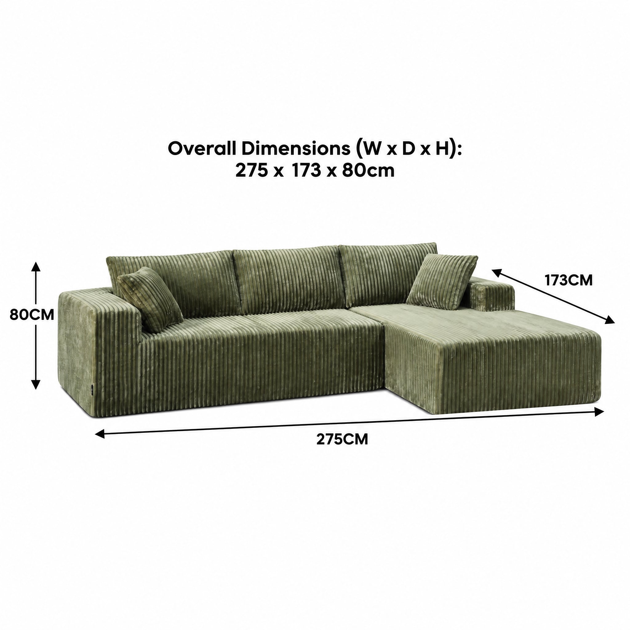 Corner Sofa Green Chaise 1x3cm