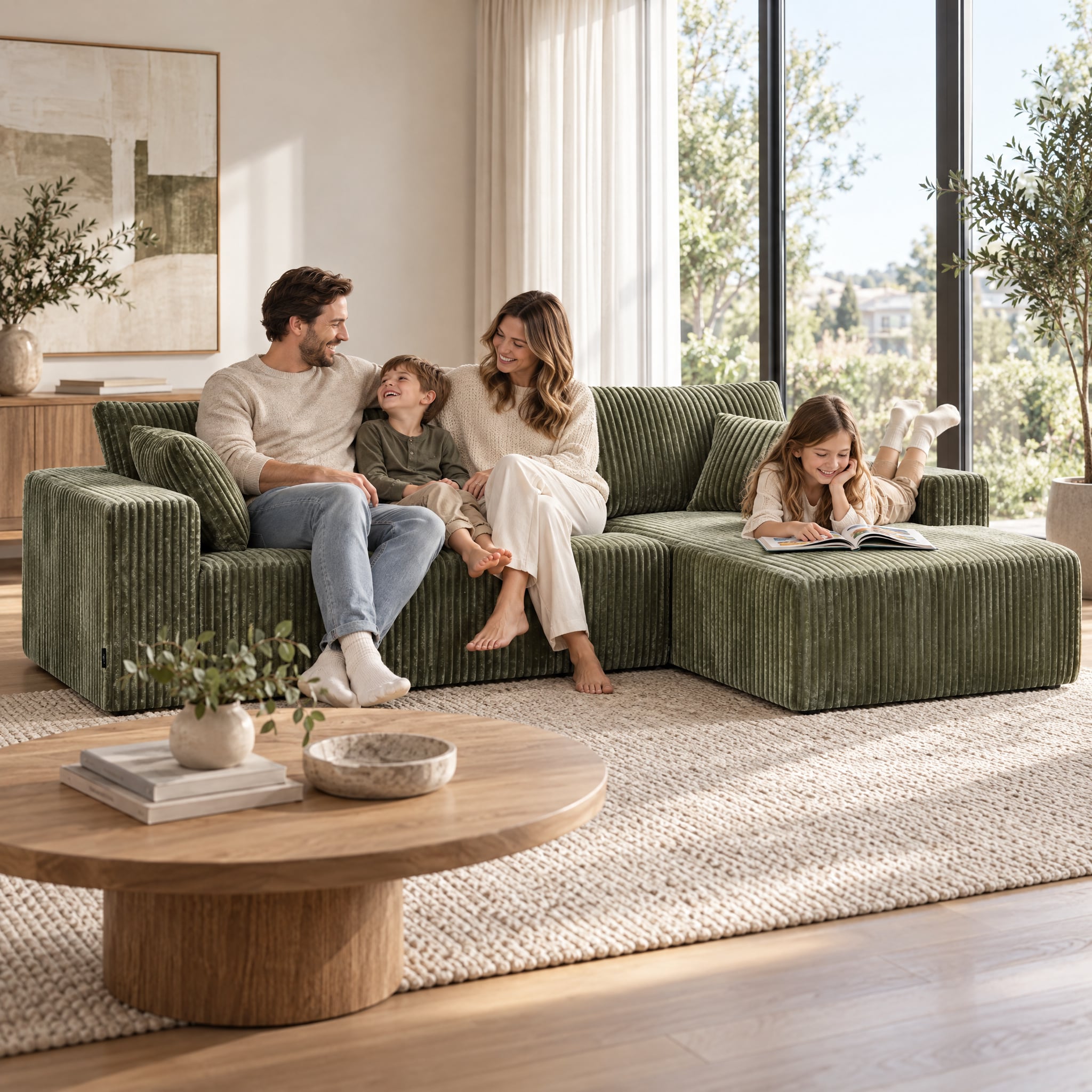 Corner Sofa Green Chaise 1x3cm
