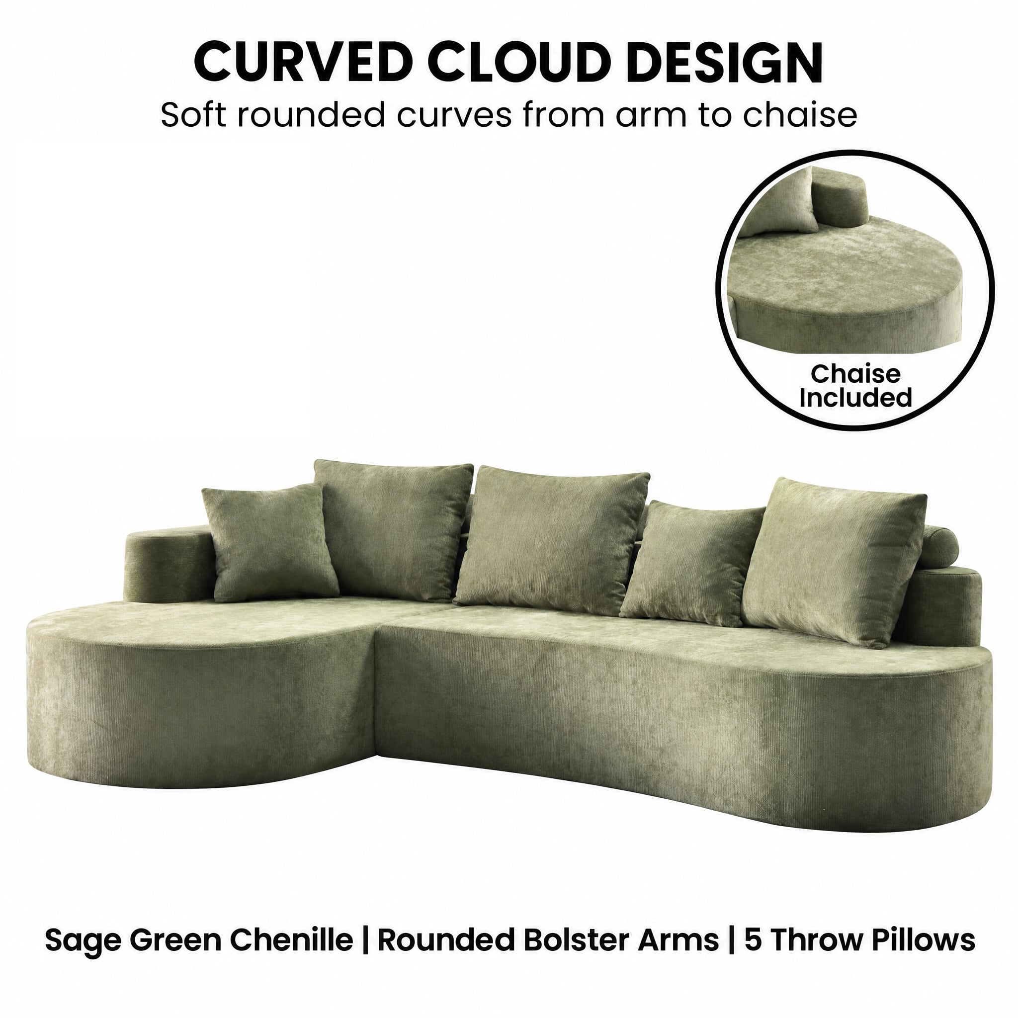 Curved Cloud Sofa Green 1x3cm