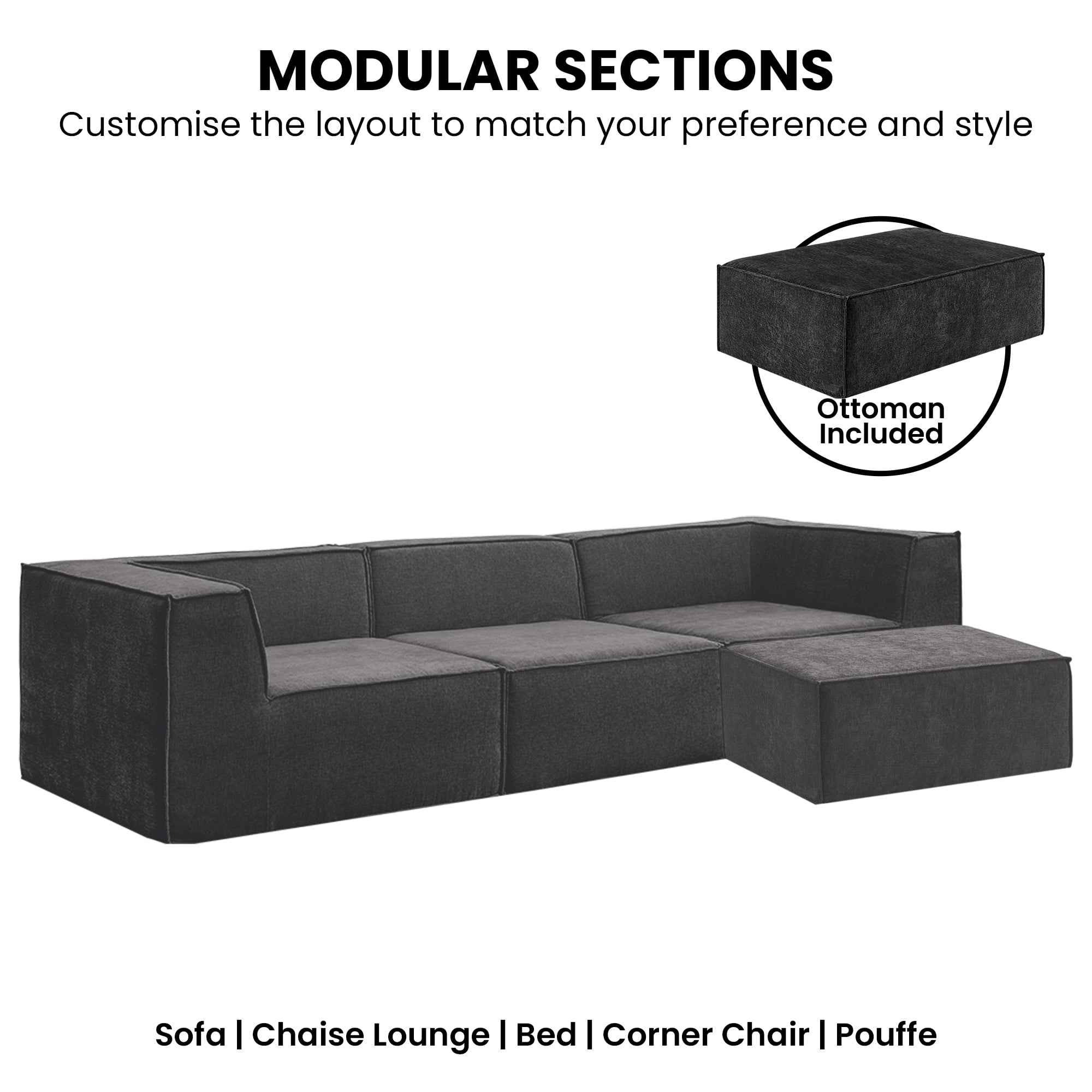 Modular Sofa Ottoman Charcoal 270x169x63cm
