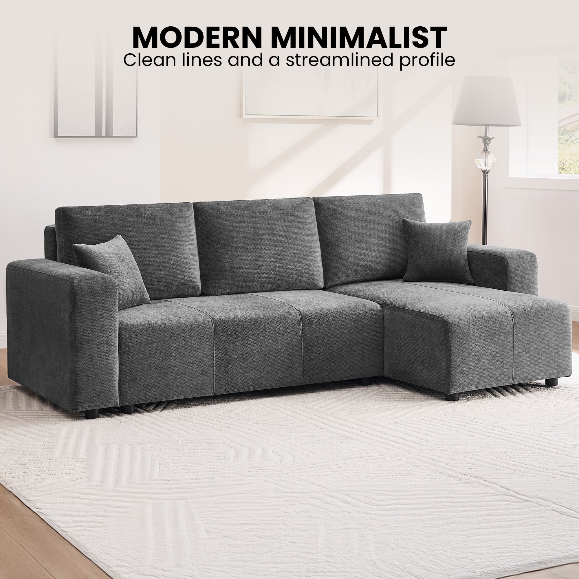 Grey L Shape Sofa Bed Storage 242x142cm
