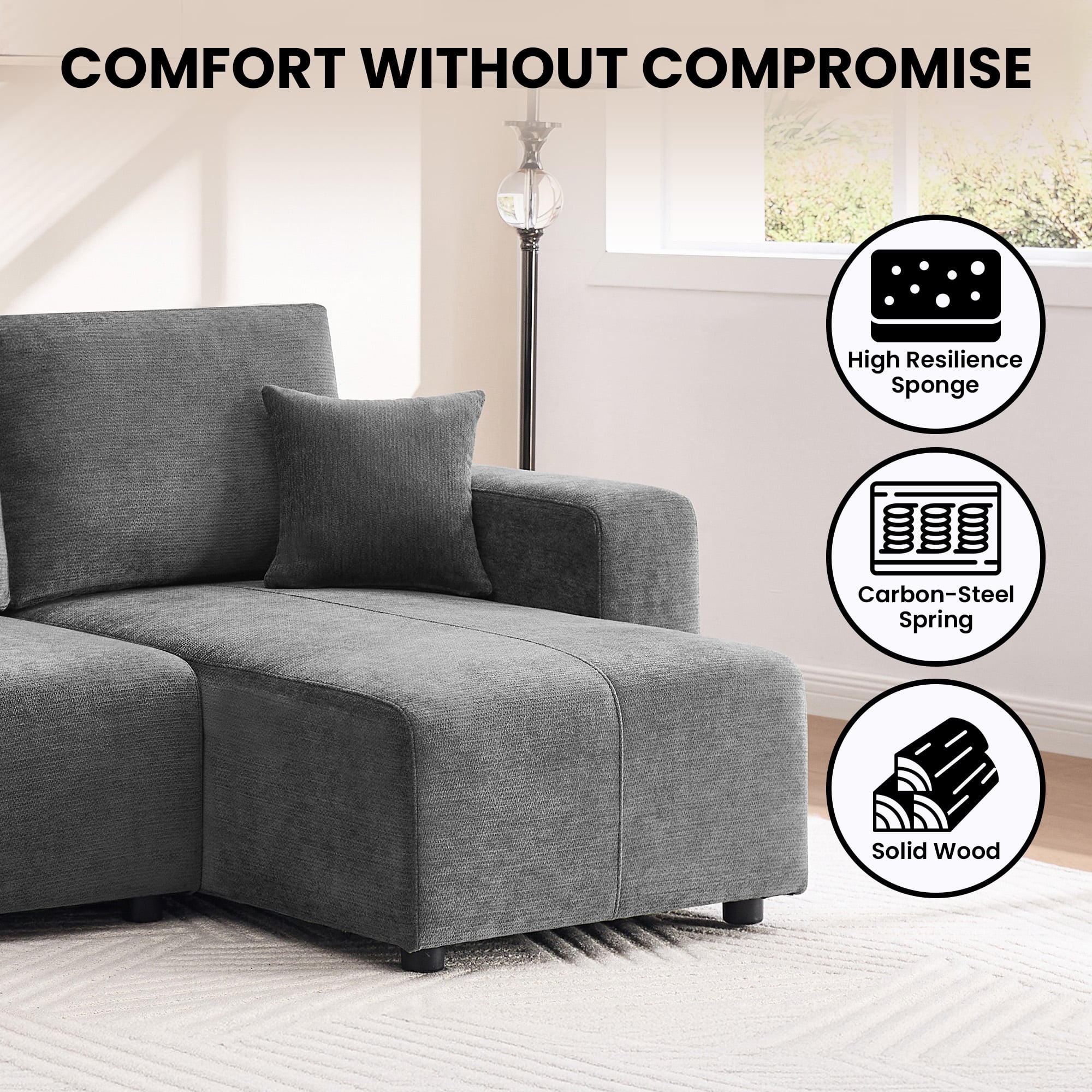 Grey L Shape Sofa Bed Storage 242x142cm