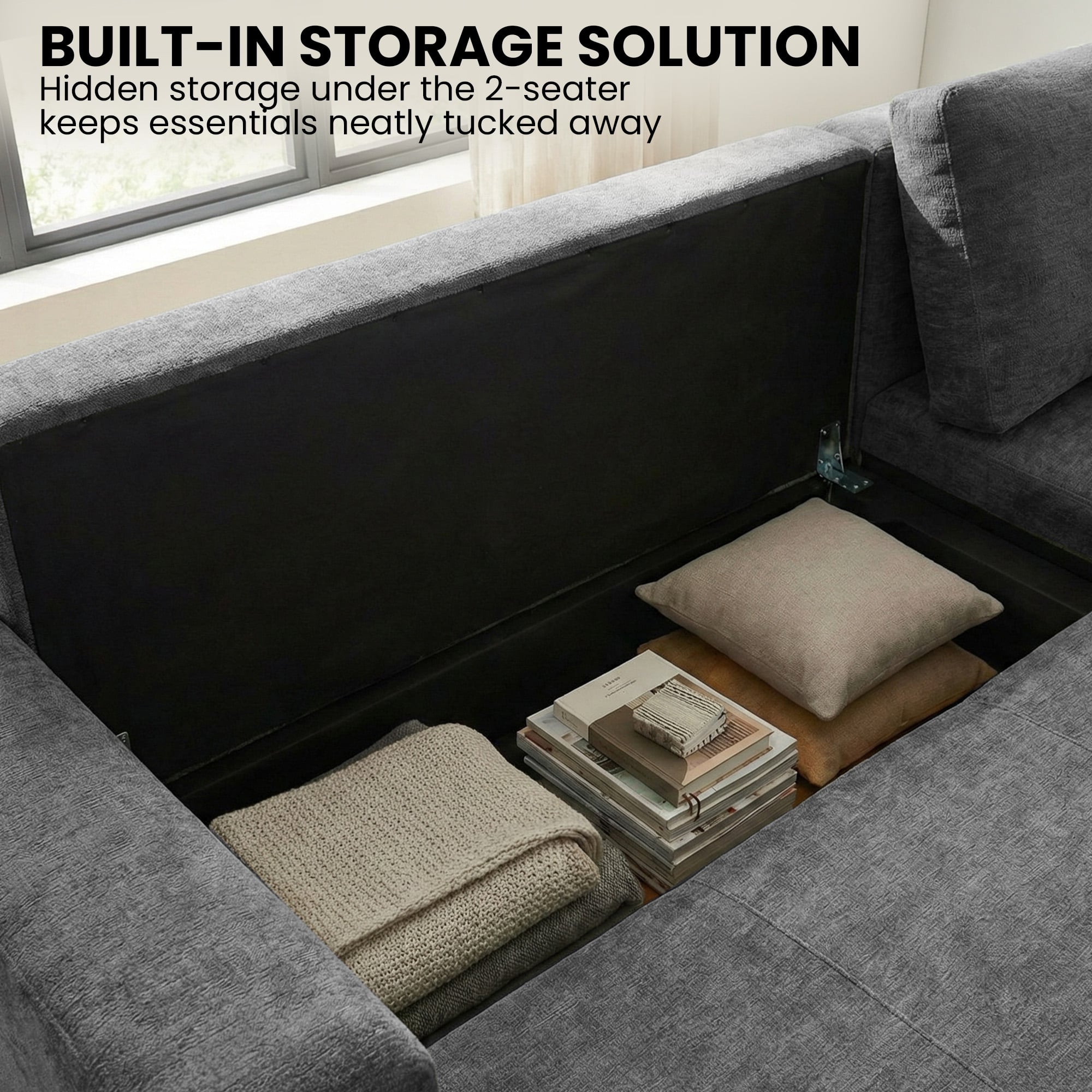 Grey L Shape Sofa Bed Storage 242x142cm